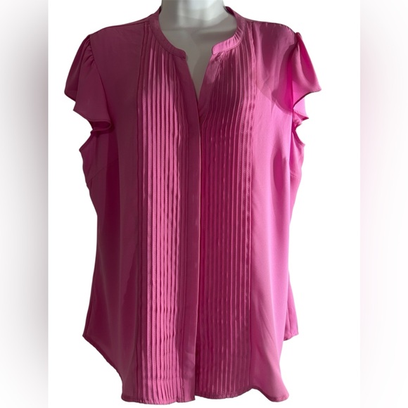 attention Tops - Attention Pink Pleated Blouse with Ruffle Sleeves